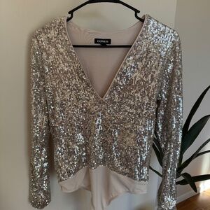 Express low cut sparkle bodysuit